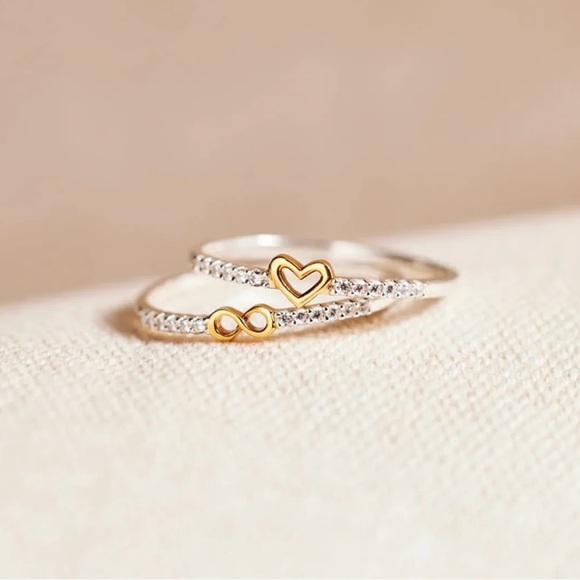 SOLID STERLING SILVER INFINITY HEART STACKABLE BAND RING - Picture 6 of 6